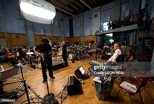 British recording artist Sting rehearses with the Royal Philharmonic Orchestra at Abbey Road Studios in west London on May 19, 2010 as he releases...