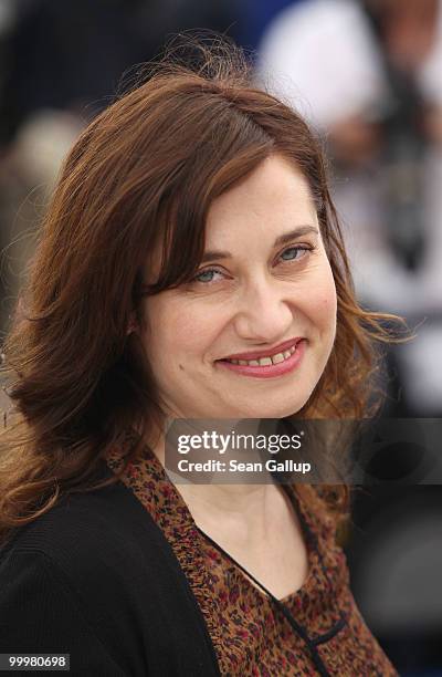 Member of the Jury Emmanuelle Devos attends the 'Jury Cinefondation' Photocall at the Palais des Festivals during the 63rd Annual Cannes Film...