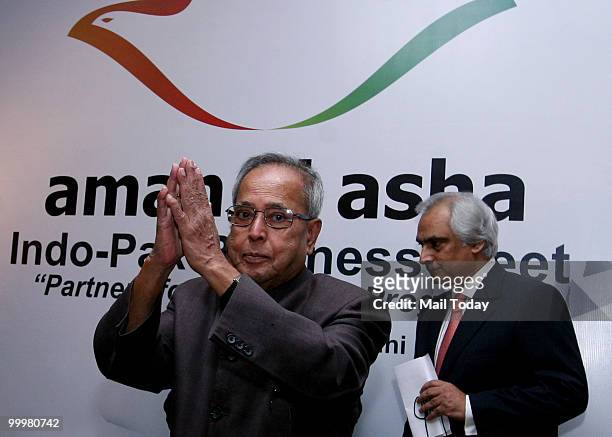 India Finance Minister Pranab Mukherjee during Indo-Pak Business meet in New Delhi on May 18, 2010. Confedration of Indian Industry in cooperation...