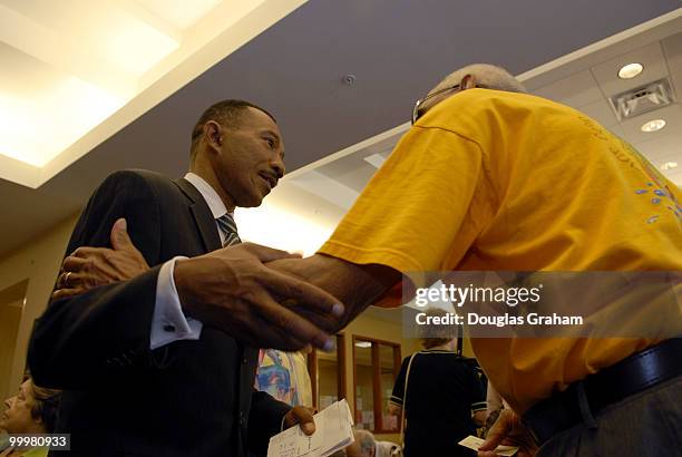 Former Congressmen and head of the NAACP, Kweisi Mfume running for the U.S. Senate in Maryland meets with residents of Riderwood Retirement...