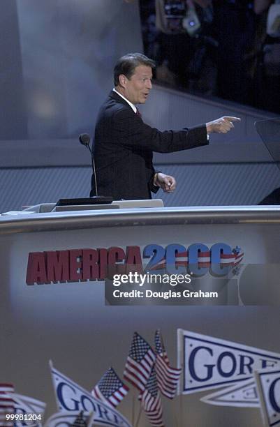 Al Gore during his acceptance speech of the presidential nomonation at the democratic national convention in Los Angeles, Ca.