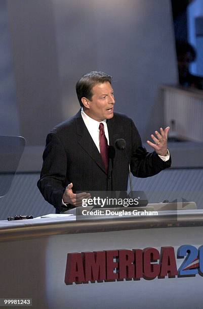 Al Gore during his acceptance speech of the presidential nomonation at the democratic national convention in Los Angeles, Ca.