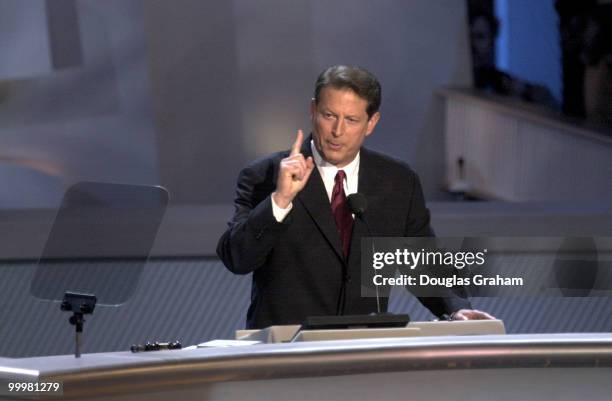 Al Gore during his acceptance speech of the presidential nomonation at the democratic national convention in Los Angeles, Ca.