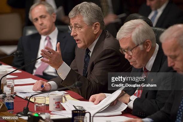 Bob Corker, R-TN, Chuck Hagel, R-NE, Richard Lugar, R-IN, and Chairman Joseph Biden, D-DE, during the Senate Foreign Relations Committee Full...