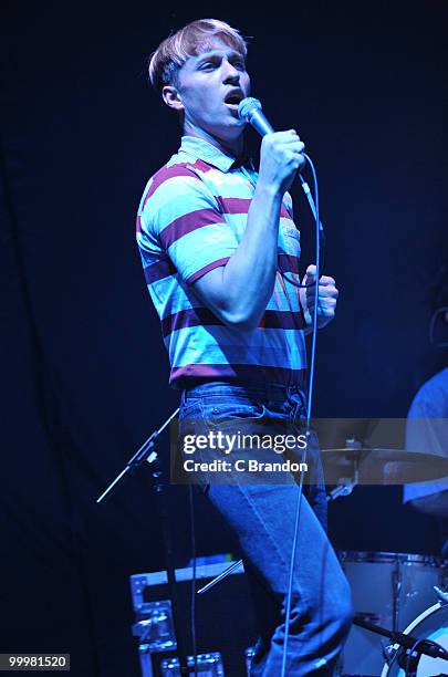 Jonathan Pierce of The Drums performs on stage at Hammersmith Apollo on May 14, 2010 in London, England.