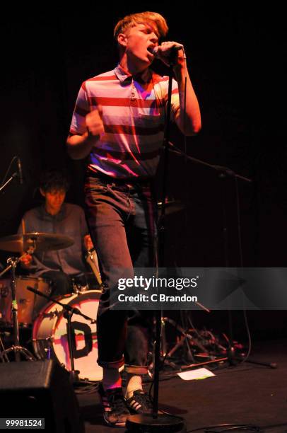 Jonathan Pierce of The Drums performs on stage at Hammersmith Apollo on May 14, 2010 in London, England.