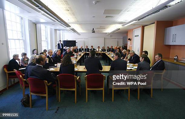 Prime Minister, David Cameron conducts a meeting with Permanent Secretaries from Government departments in Westminster on May 19, 2010 in London,...