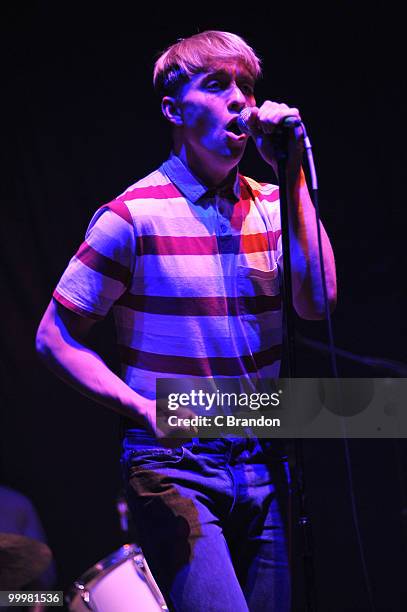 Jonathan Pierce of The Drums performs on stage at Hammersmith Apollo on May 14, 2010 in London, England.