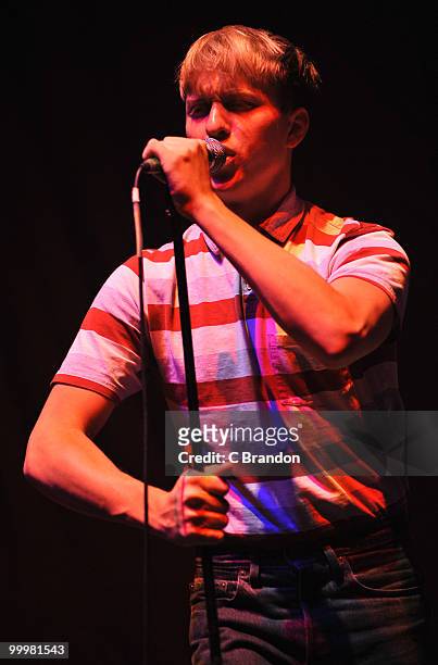 Jonathan Pierce of The Drums performs on stage at Hammersmith Apollo on May 14, 2010 in London, England.