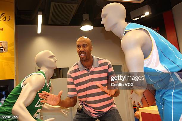 Retired American professional basketball player Bruce Bowen visits the adidas Expo show at the 2010 Shanghai World Expo on May 18, 2010 in Shanghai,...