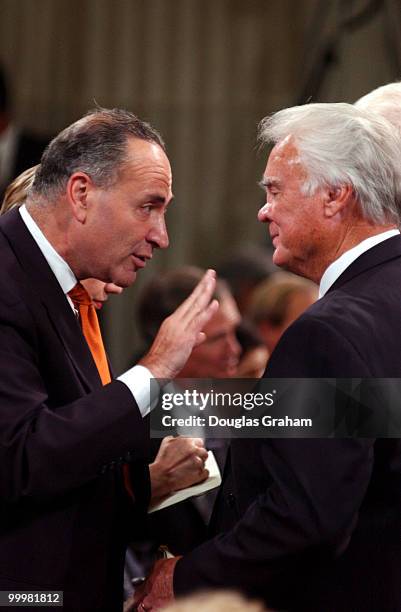 Charles Schumer, D-N.Y., and C.W. Young, R-FL., talk before the start of the Commemorative Joint Meeting of Congress held at Federal Hall in New York...