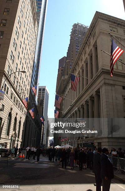 Congressional members walk through the streets of lower Manhattan on the way to a luncheon after the Commemorative Joint Meeting of Congress held at...