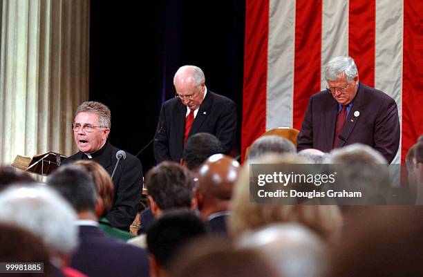 Father Daniel P. Coughlin, chaplain of United States House of Representatives, delivers the invocation during the Commemorative Joint Meeting of...