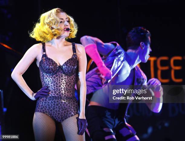 Lady Gaga performs on stage at Gelredome on May 15, 2010 in Arnhem, Netherlands.