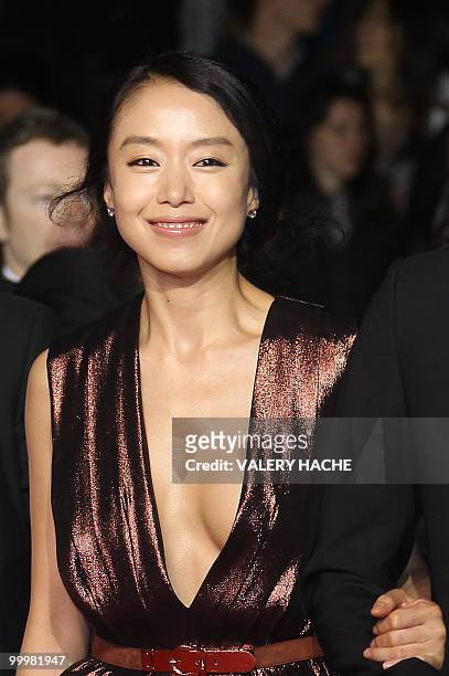 South Korean actress Jeon Do-yeoun arrives for the screening of "The Housemaid" presented in competition at the 63rd Cannes Film Festival on May 14,...