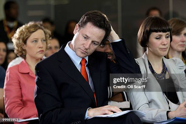 Nick Clegg , the Deputy Prime Minister, waits to deliver a speech setting out the Government's plans for political reform at the City and Islington...