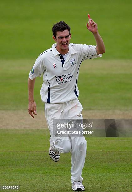 Yorkshire bowler David Wainwright celebrates after dismissing Somerset batsman Jos Buttler during day three of the LV County Championship Division...