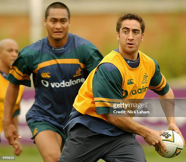 Steve Kefu chases Manny Edmonds of the Wallabies during the Wallabies Training session held at T.G. Millner Field, Sydney, Australia. DIGITAL IMAGE...
