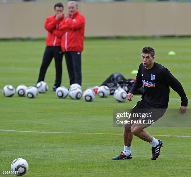 England footballer Steven Gerrard paricipates in a team training session in Irdning, Austria on May 19, 2010 ahead of the World Cup Finals in South...