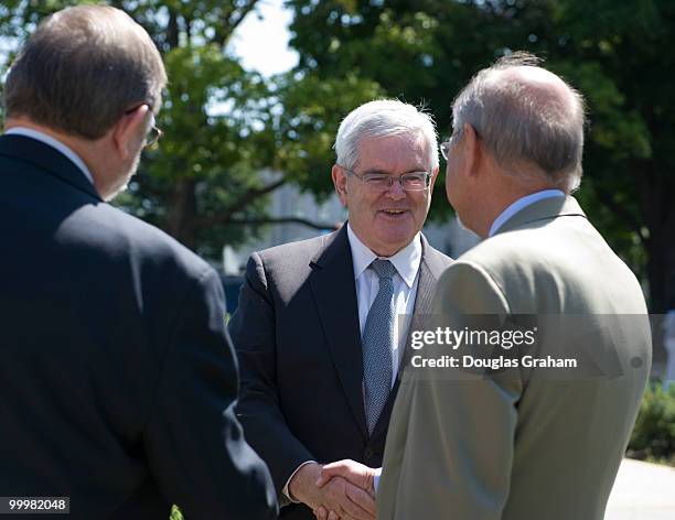 Don Young, R-Alaska, former House Speaker Newt Gingrich, R-Ga., and Rep. Richard "Doc" Hastings, R-Wash. Before the start of the news conference to...