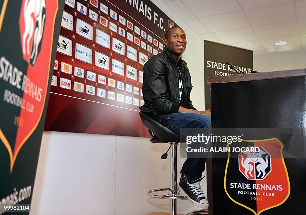 French Rennes L1 football club defender Rod Fanni answers to journalists after a training session, on May 12, 2010 in Rennes. The player has been...