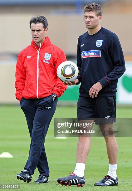 England footballer Steven Gerrard attends a team training session in Irdning, Austria on May 19, 2010 ahead of the World Cup Finals in South Africa....