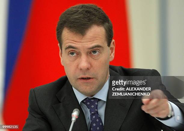 Russian President Dmitry Medvedev speaks during a conference about assistance for developing of the civil society of Russia at the Kremlin in Moscow...