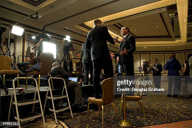 Gov. Timothy Kaine, D-Va. Gives the first interview of the evening from elevated position on the projected out come of today's election at the Hilton...