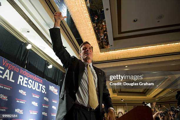 Mark Warner greets the crowd to thank them for his victory in his bid for the U.S. Senate at the Hilton McLean Tysons Corner in McLean, Virginia....