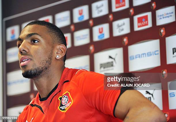 French midfielder Yann Mvila attends a training session on May 12, 2010 in Rennes. Mvila has been selected by French football team coach Raymond...