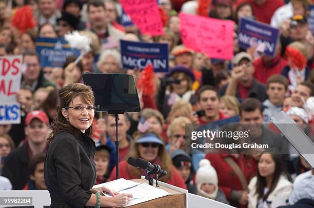 Vice presidential candidate and Alaska Gov. Sarah Palin during a MCCain/Palin rally at J.R. Festival Lakes at Leesburg Virginia on October 27, 2008.
