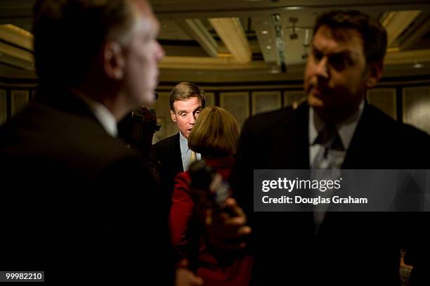 Terry McAuliffe, DNC Chairman and U.S. Senate candidate Mark Warner give TV interviews about results of today's election at the Hilton McLean Tysons...