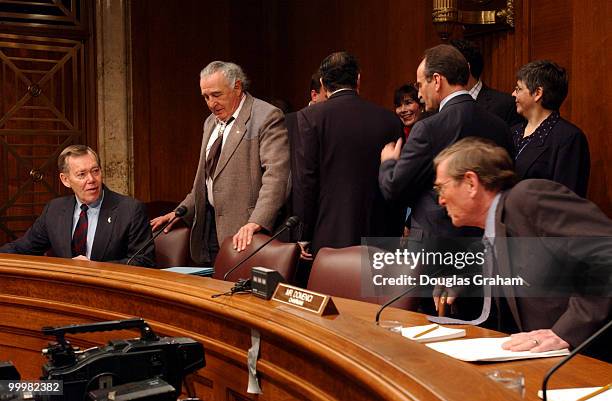 Craig Thomas, R-WY., Ben Nighthorse Campbell, R-CO., and Chairman Pete V. Domenici, R-N.M., talk before thestart of the Senate Energy and Natural...