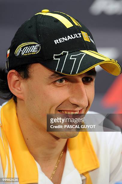 Renault f1's Polish driver Robert Kubica attends a press conference at the Monaco street circuit on May 12 three days ahead of the Monaco Formula One...