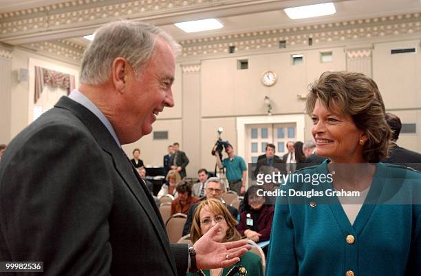 Gov. Frank Murkowski, R-Alaska and his daughter Lisa Murkowski, R-Alaska during a signing ceremony to renew the Federal Agreement and Right-of-Way...