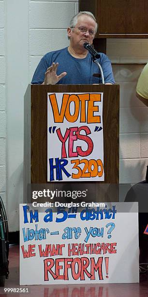 Tom Perriello, D-VA., addresses a mostly pro-heath care crowd during a town hall meeting at the Fluvanna Middle School in Fluvanna County Virginia....