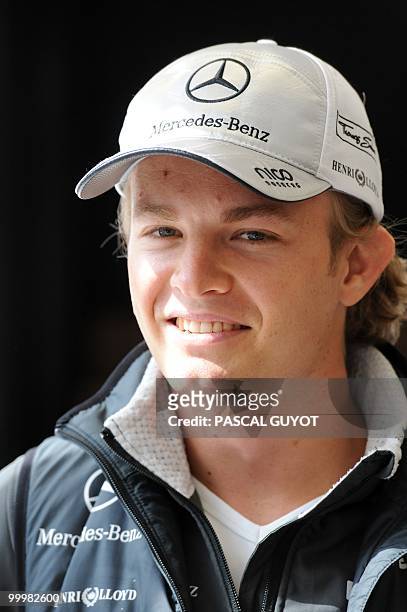 Mercedes GP's German driver Nico Rosberg is pictured in the paddock of the Monaco street circuit on May 12 three days ahead of the Monaco Formula One...