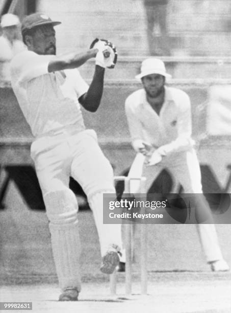 West-Indian cricketer Viv Richards batting during his innings of 140 against Australia on the first day of the First Test at Brisbane Cricket Ground,...