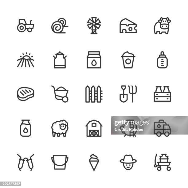 dairy farm icons - line series - dairy factory stock illustrations