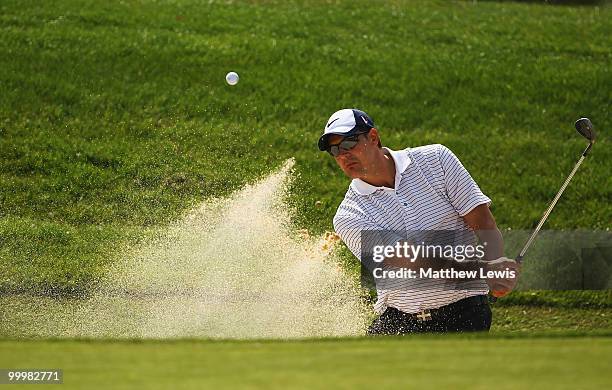 Cliff Gough of West Hill plays out of the bunker on the 2nd hole during the Glenmuir PGA Professional Championship Regional Qualifier at the...