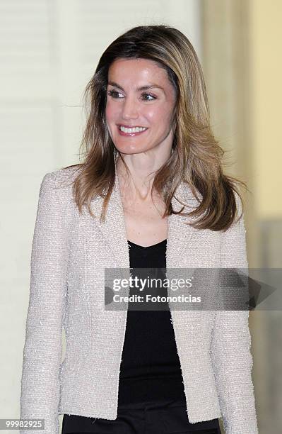 Princess Letizia of Spain receives members of the 'Principe de Girona' foundation, at El Pardo Palace on May 19, 2010 in Madrid, Spain.