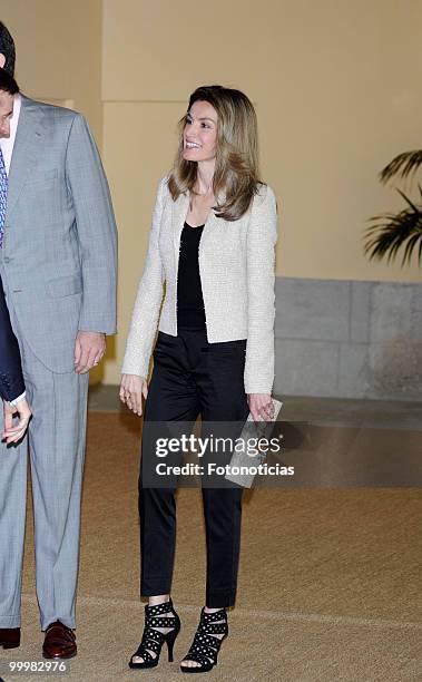 Princess Letizia of Spain receives members of the 'Principe de Girona' foundation, at El Pardo Palace on May 19, 2010 in Madrid, Spain.