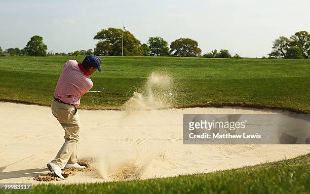 Paul Anderson of Berkshire plays out of the bunker on the 7th hole during the Glenmuir PGA Professional Championship Regional Qualifier at the...