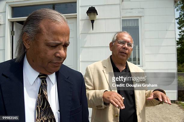 Chief Stephen R. Adkins of the Chickahominy tribe and Chief Ken Adams of the Upper Mattaponi Tribe at Indian View Church built in 1925. The church is...