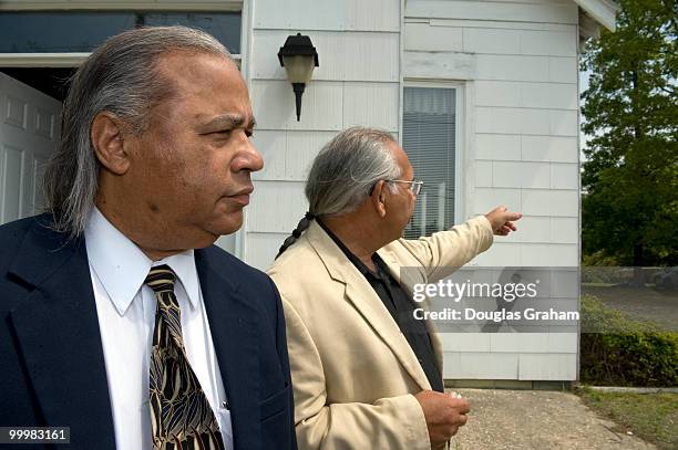 Chief Stephen R. Adkins of the Chickahominy tribe and Chief Ken Adams of the Upper Mattaponi Tribe at Indian View Church built in 1925. The church is...