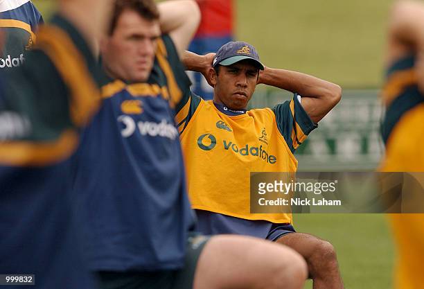 Andrew Walker of the Wallabies stretches during the Wallabies Training session held at T.G. Millner Field, Sydney, Australia. DIGITAL IMAGE Mandatory...