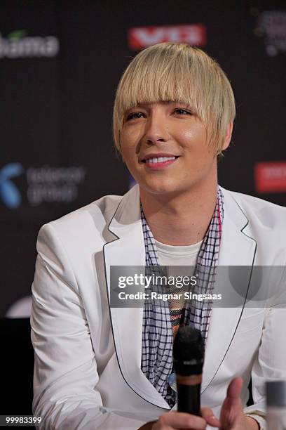 Milan Stankovic of Serbia performs during a press conference after the open rehearsal at the Telenor Arena on May 16, 2010 in Oslo, Norway. 39...