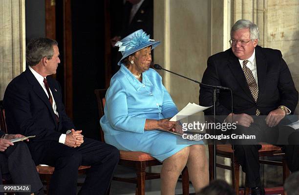 President George W. Bush, Dorothy Height and Speaker of the House Dennis Hastert, R-IL., during the Gold Medal Ceremony U. S. Capitol Rotunda.