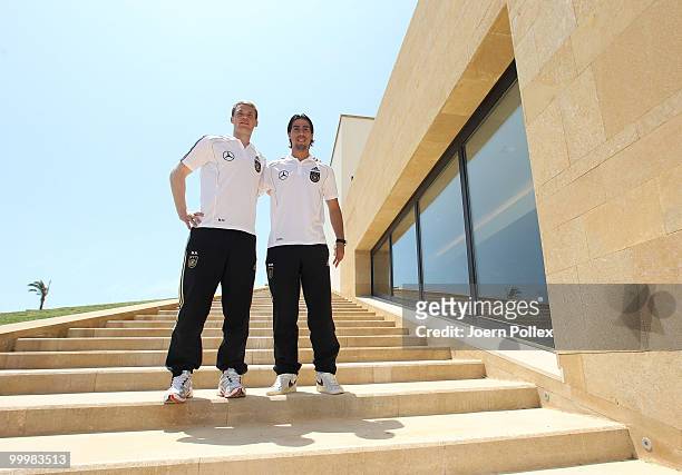 Sami Khedira and Manuel Neuer of Germany are pictured during a press conference at Verdura Golf and Spa Resort on May 19, 2010 in Sciacca, Italy.