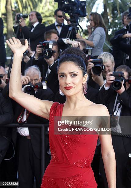 Mexican actress Salma Hayek arrives for the screening of "Wall Street - Money Never Sleeps" presented out of competition at the 63rd Cannes Film...